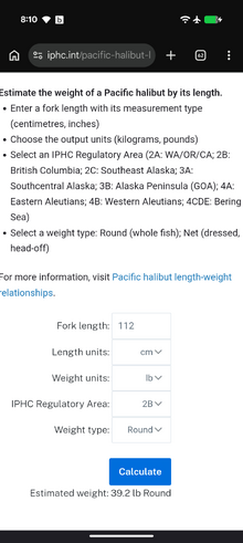 Calculated Lenght Weights Canada Halibut